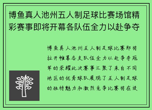 博鱼真人池州五人制足球比赛场馆精彩赛事即将开幕各队伍全力以赴争夺冠军